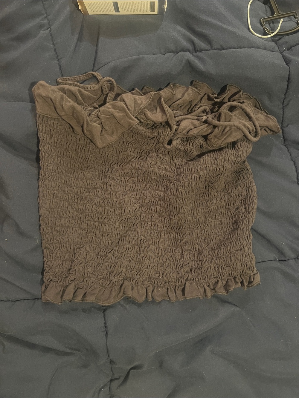 Brown Smocked Ruffle Tube Top